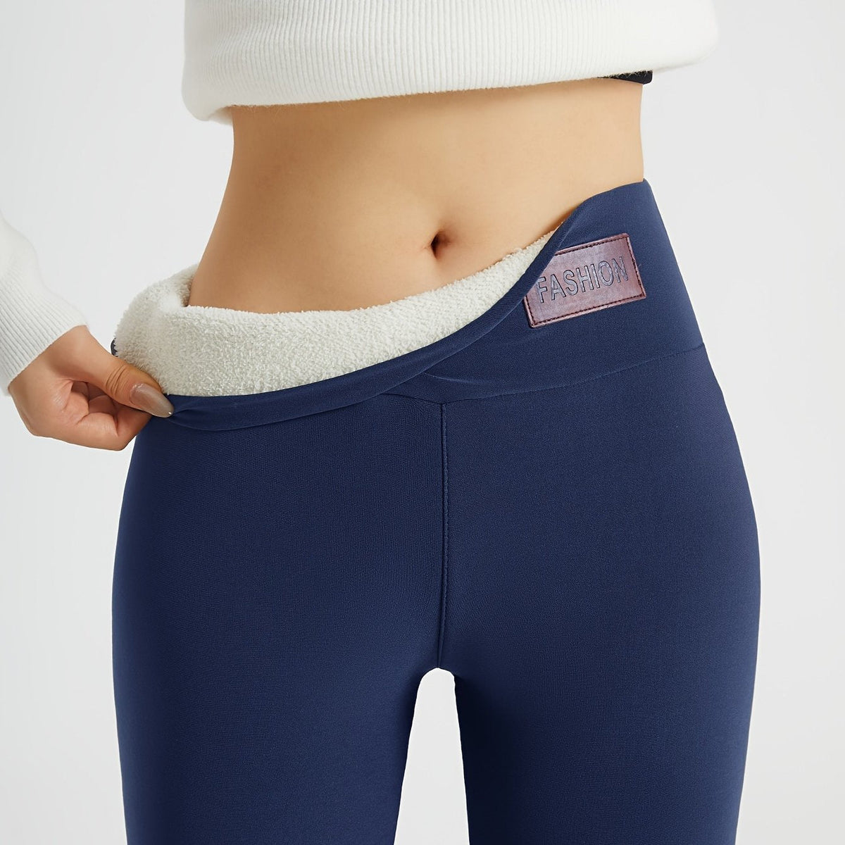 Women's High Waist Leggings | Brushed Lined Warm Pants - Navy