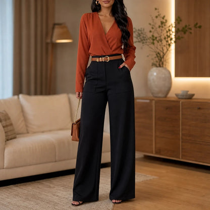Women's High-Waist Wide-Leg Trousers | Pants for Office Work