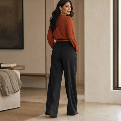 Women's High-Waist Wide-Leg Trousers | Pants for Office Work