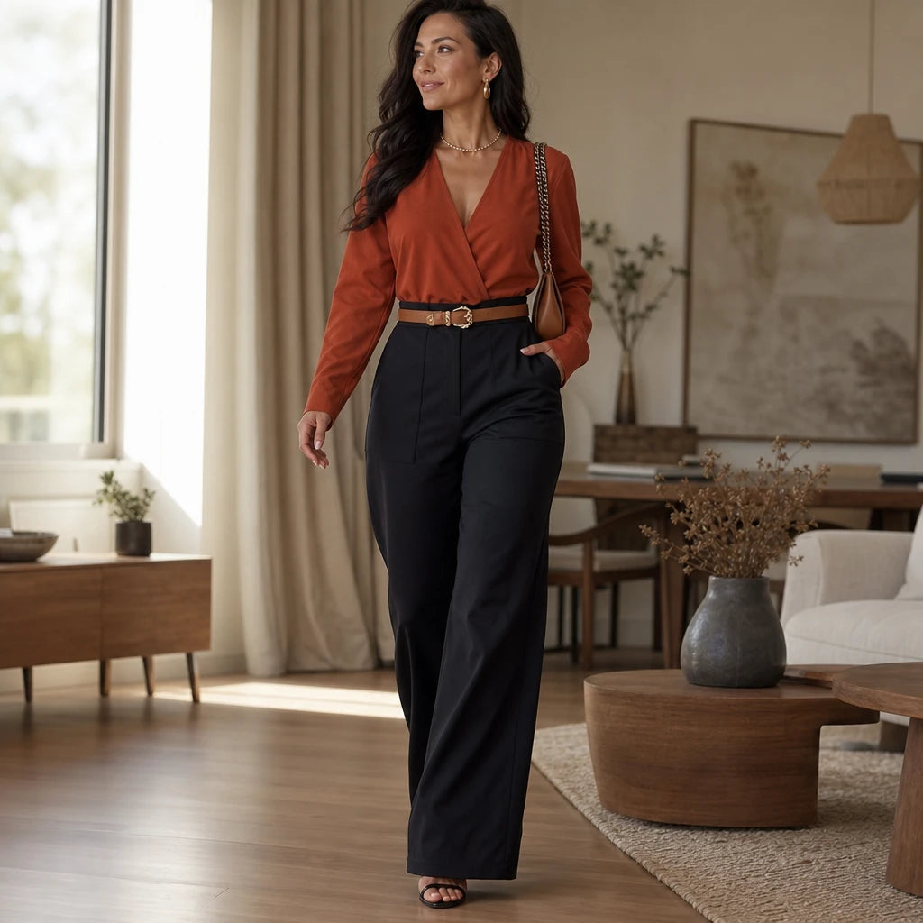 Women's High-Waist Wide-Leg Trousers | Pants for Office Work