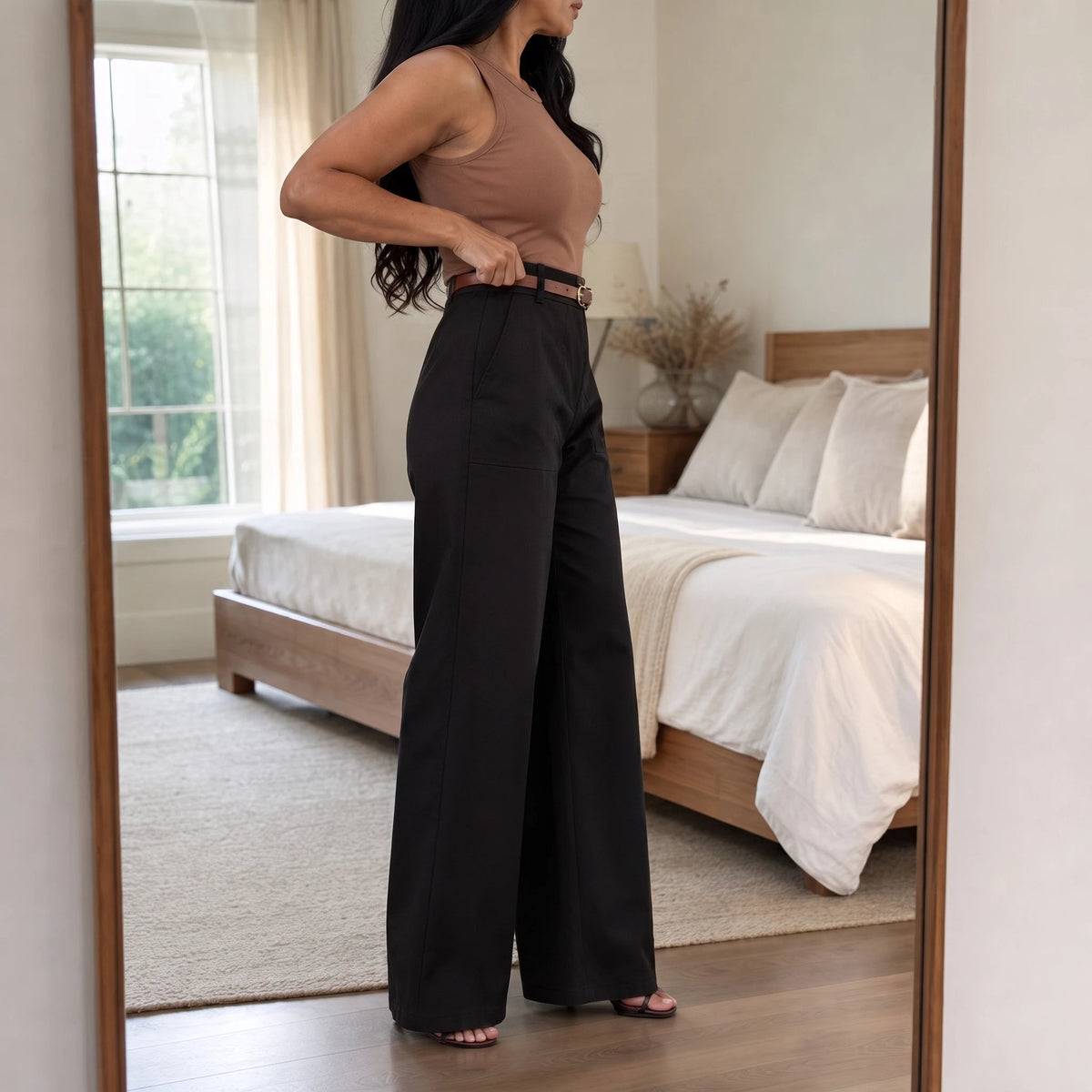 Women's High-Waist Wide-Leg Trousers | Pants for Office Work