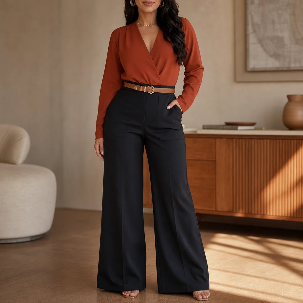 Women's High-Waist Wide-Leg Trousers | Pants for Office Work