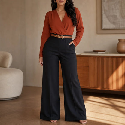Women's High-Waist Wide-Leg Trousers | Pants for Office Work