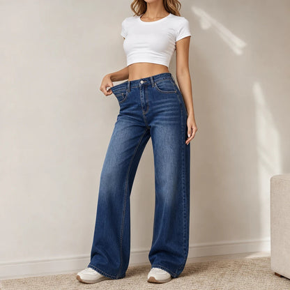 Women's High Waisted Jeans | Fleece-Lined Wide-Leg