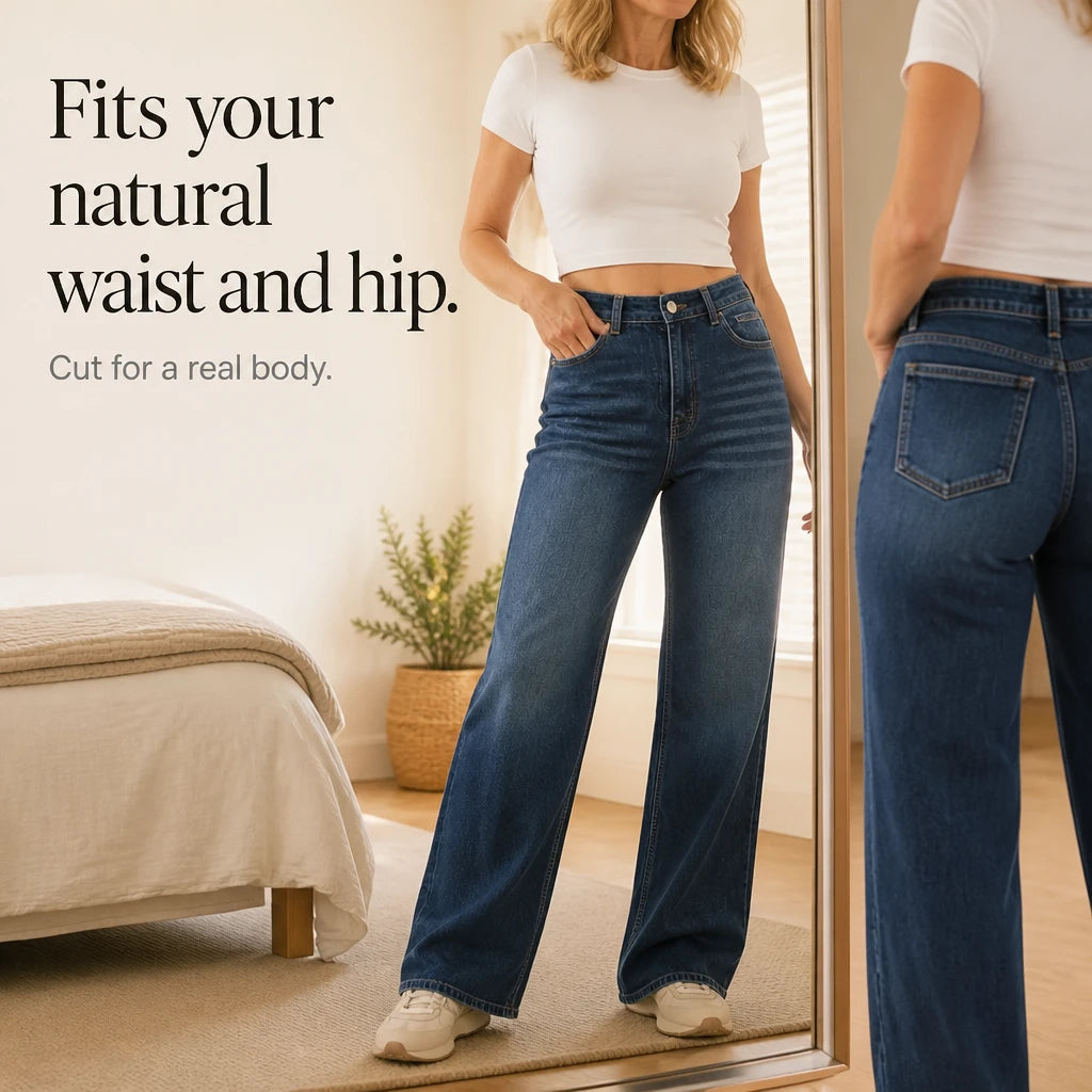 Women's High Waisted Jeans | Fleece-Lined Wide-Leg