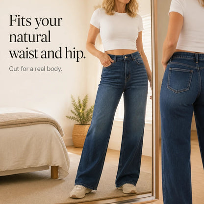 Women's High Waisted Jeans | Fleece-Lined Wide-Leg