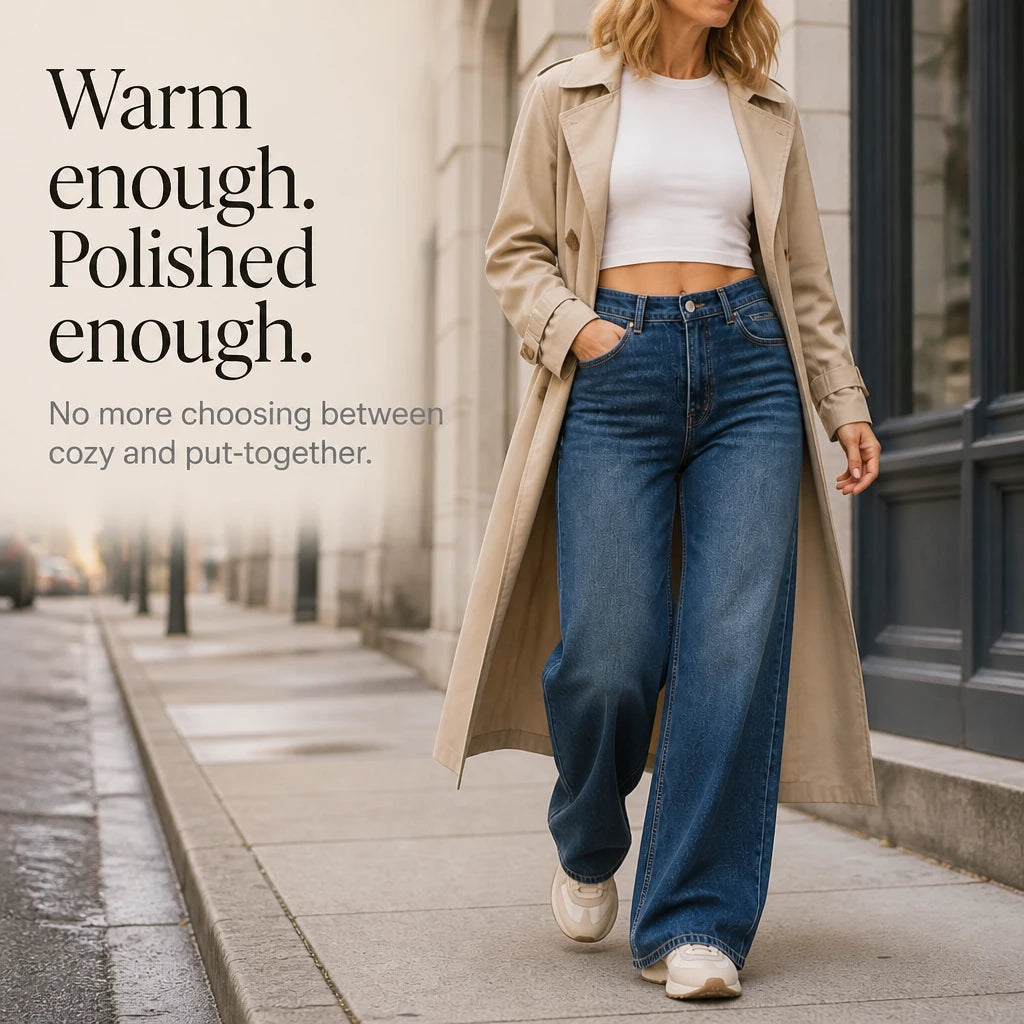Women's High Waisted Jeans | Fleece-Lined Wide-Leg