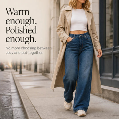 Women's High Waisted Jeans | Fleece-Lined Wide-Leg
