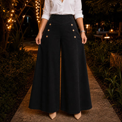 Women's High Waisted Jeans | Wide-Leg Stretch Denim - Black