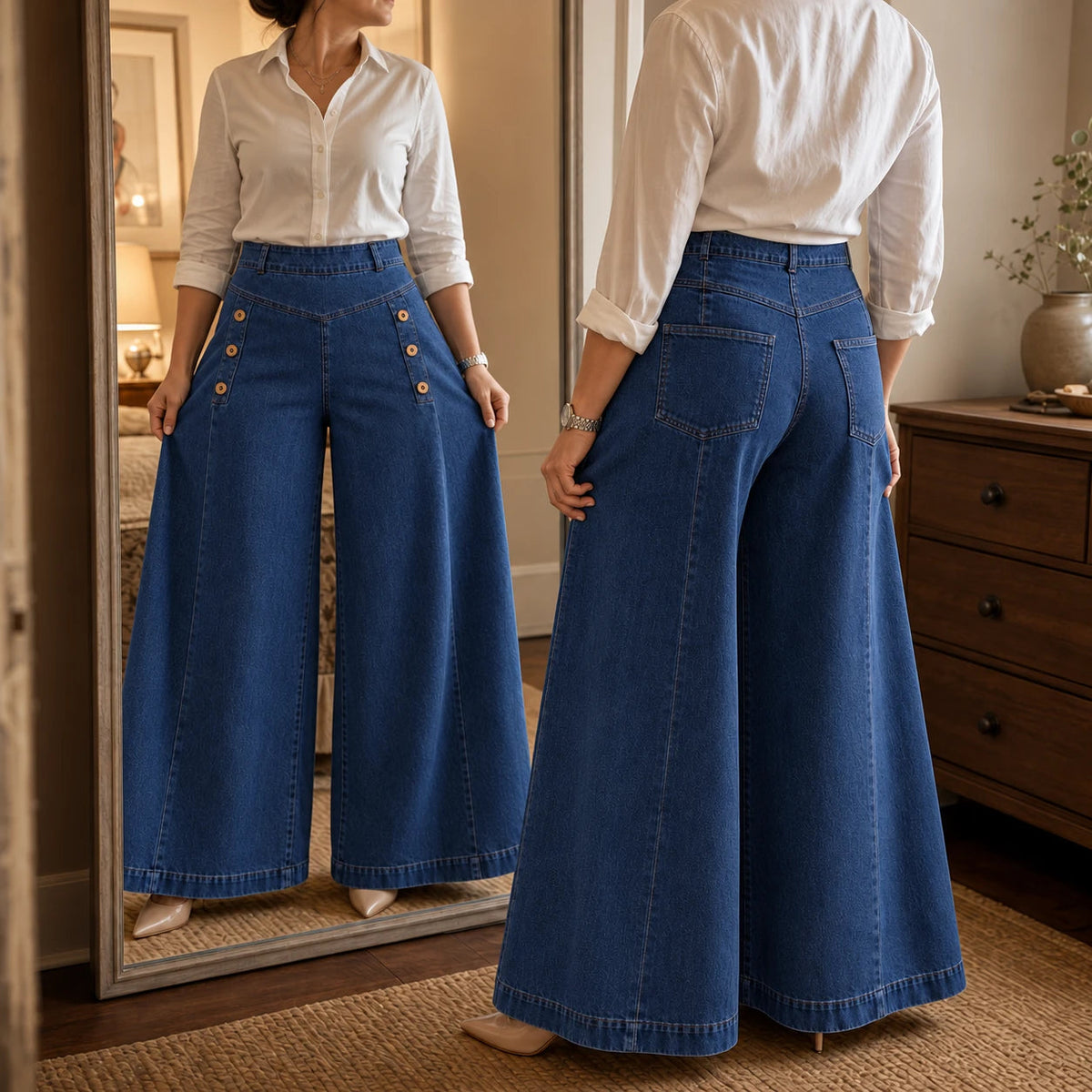 Women's High Waisted Jeans | Wide-Leg Stretch Denim