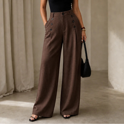 Women's High-Waisted Pleated Wide-Leg Trousers | Tailored Pants - Brown