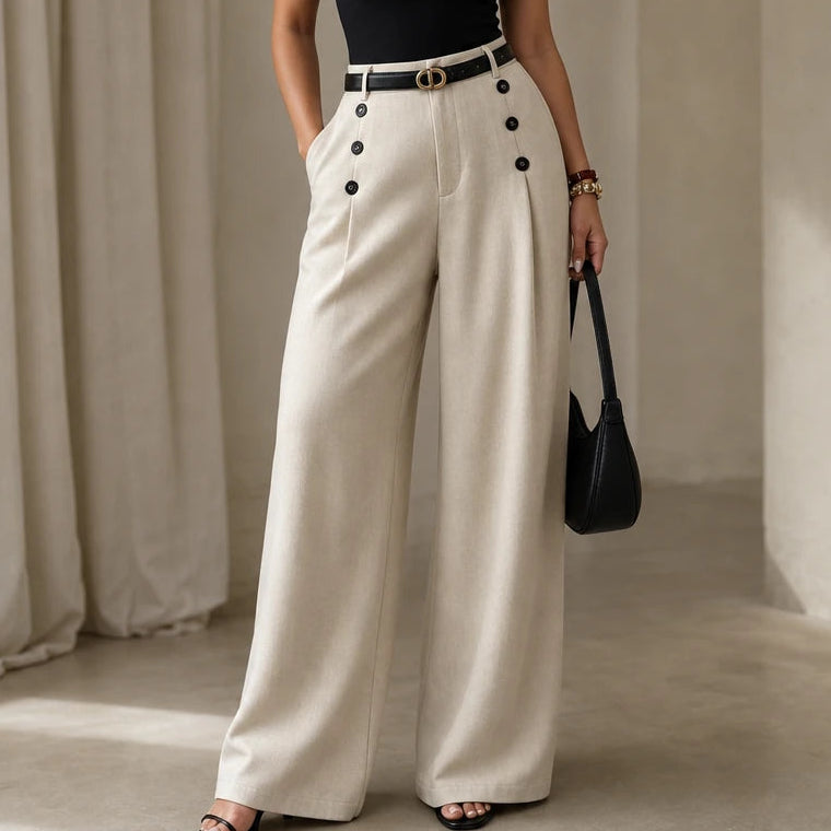 Women's High-Waisted Pleated Wide-Leg Trousers | Tailored Pants