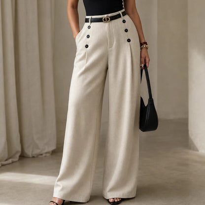 Women's High-Waisted Pleated Wide-Leg Trousers | Tailored Pants