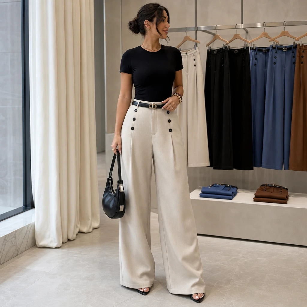 Women's High-Waisted Pleated Wide-Leg Trousers | Tailored Pants