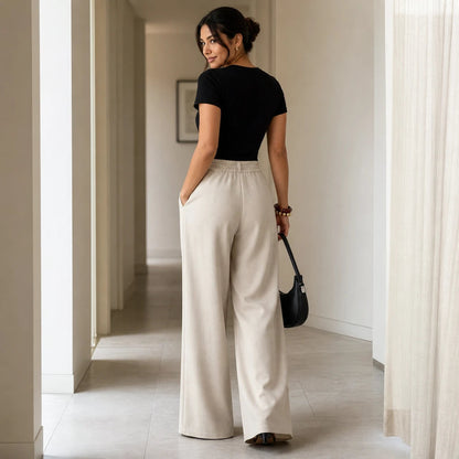 Women's High-Waisted Pleated Wide-Leg Trousers | Tailored Pants