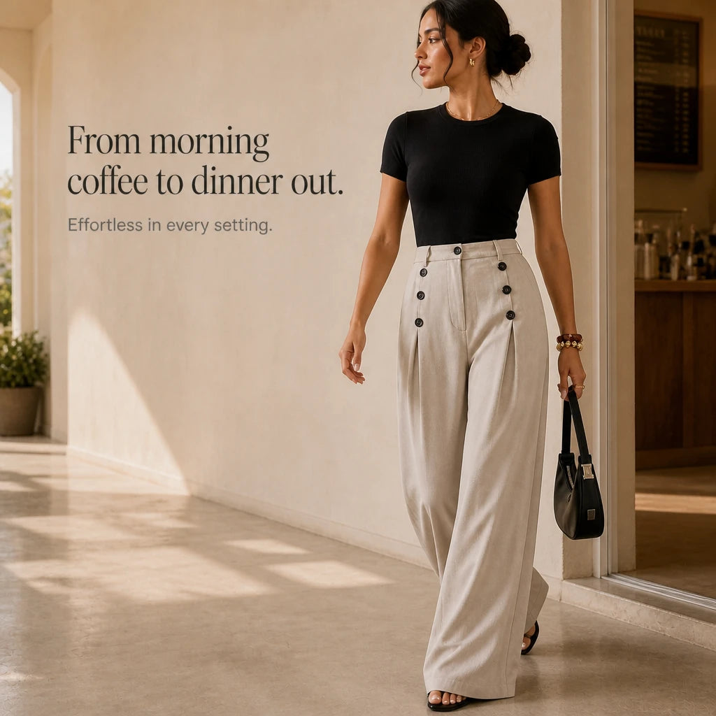 Women's High-Waisted Pleated Wide-Leg Trousers | Tailored Pants