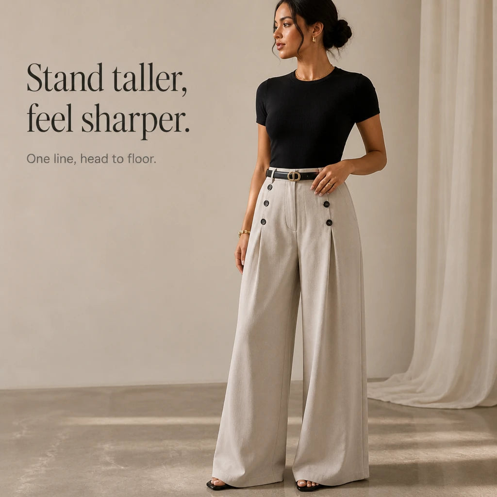 Women's High-Waisted Pleated Wide-Leg Trousers | Tailored Pants