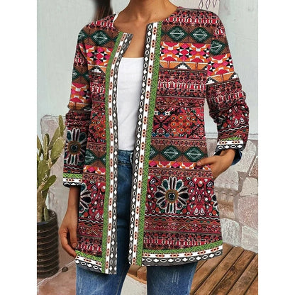 Women's Jackets | Open-Front Patterned Design - Green