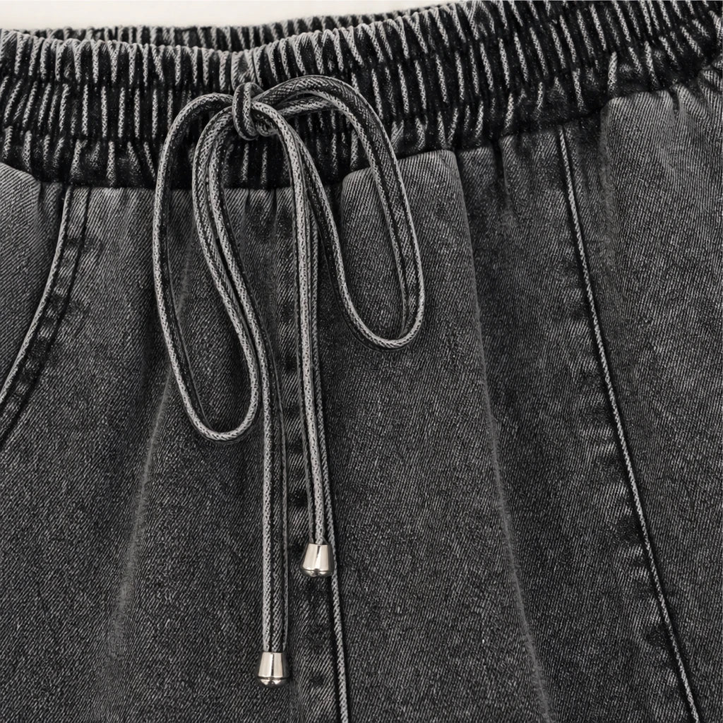 Women's Jeans with Elastic Waist | Tiered Wide-Leg Denim