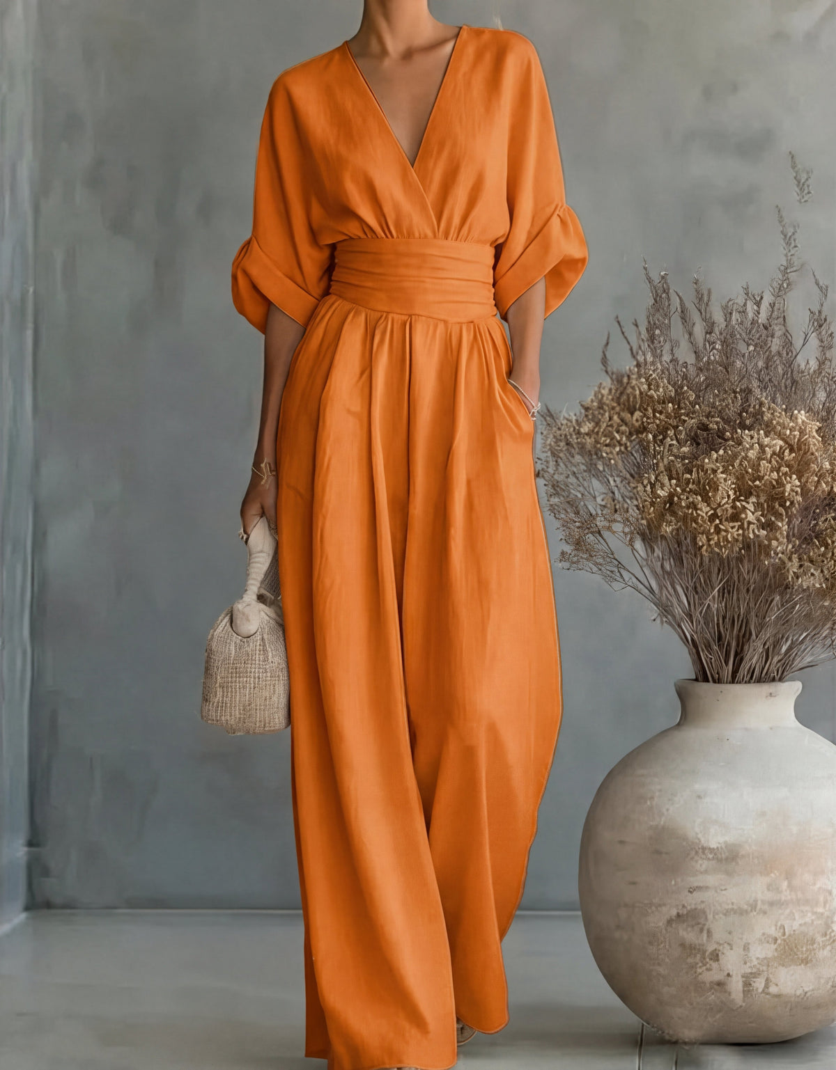 Women's Jumpsuit Casual | V-Neck Wide-Leg One-Piece - Orange