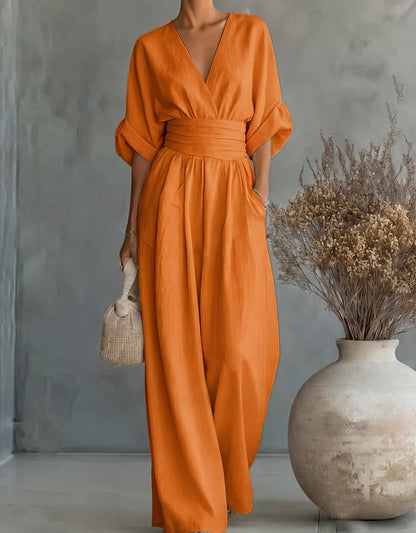 Women's Jumpsuit Casual | V-Neck Wide-Leg One-Piece - Orange