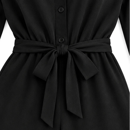 Women's Jumpsuit with Sleeves | Collared Tie-Waist Wide-Leg
