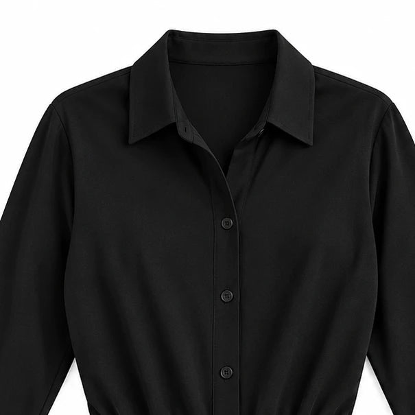 Women's Jumpsuit with Sleeves | Collared Tie-Waist Wide-Leg