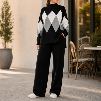 Women's Knit Sweater And Wide-Leg Pants Set | Clothing Sets - Black
