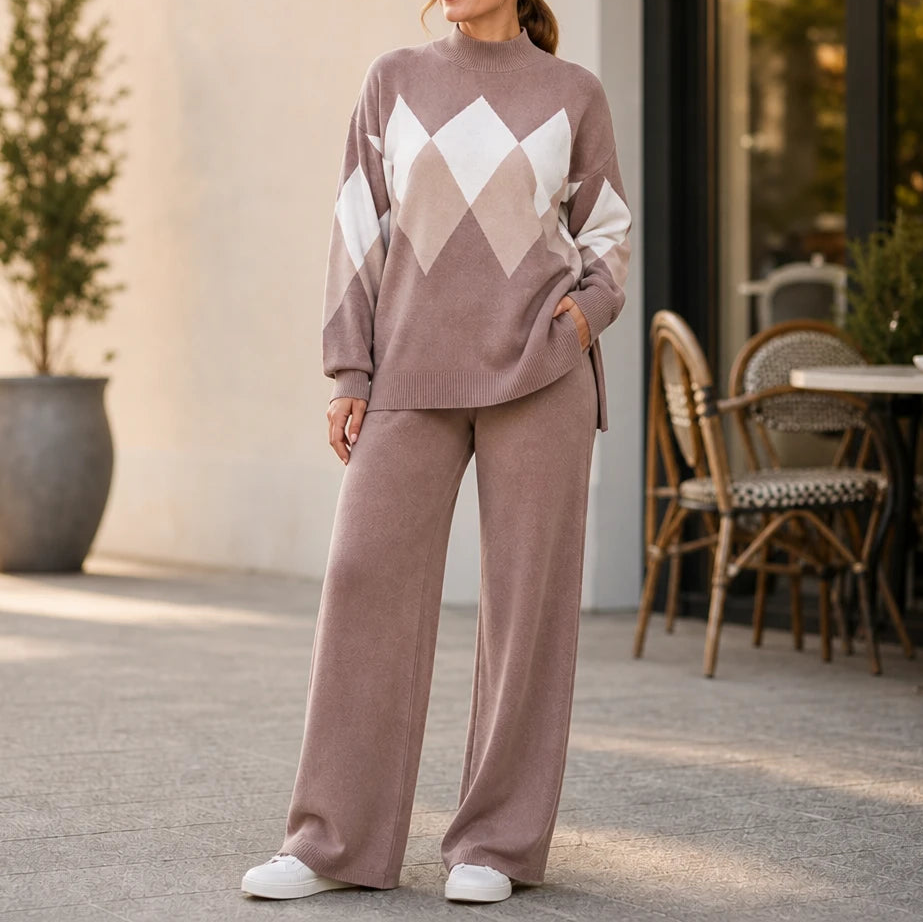 Women's Knit Sweater And Wide-Leg Pants Set | Clothing Sets - Dusty Pink