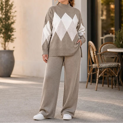 Women's Knit Sweater And Wide-Leg Pants Set | Clothing Sets - Khaki