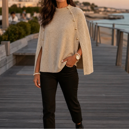 Women's Knit Sweater Poncho | Long Sleeve Sweater - Khaki