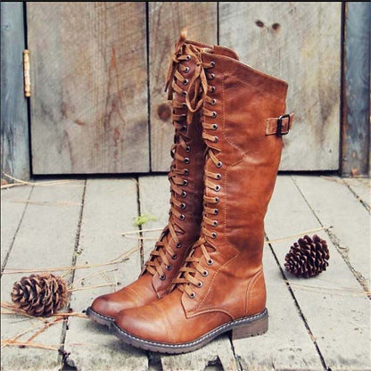 Women's Lace-Up Riding Boots | Knee High Boots - Brown