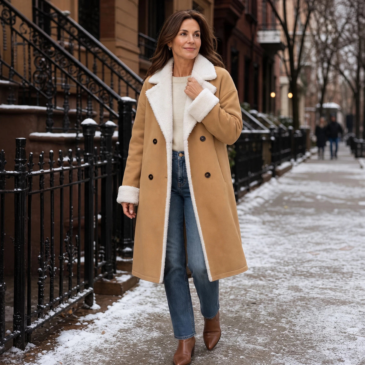 Women's Long Coat with Sherpa Lining | Wool Coat