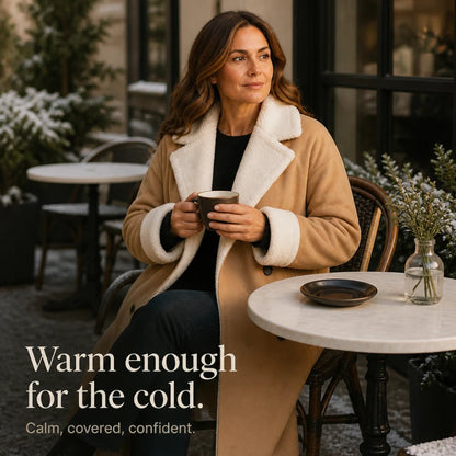 Women's Long Coat with Sherpa Lining | Wool Coat