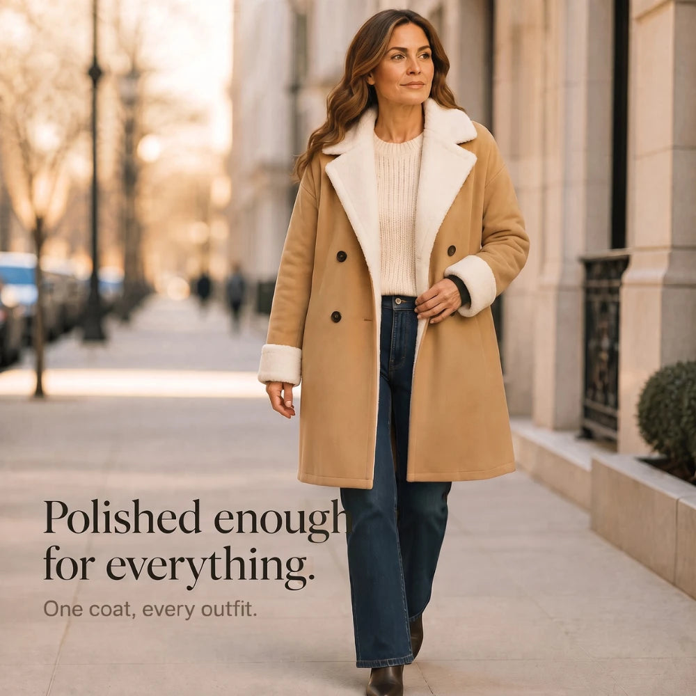 Women's Long Coat with Sherpa Lining | Wool Coat