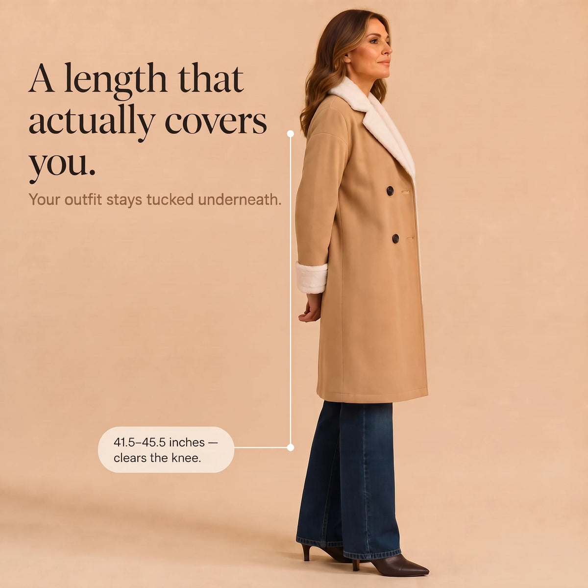 Women's Long Coat with Sherpa Lining | Wool Coat