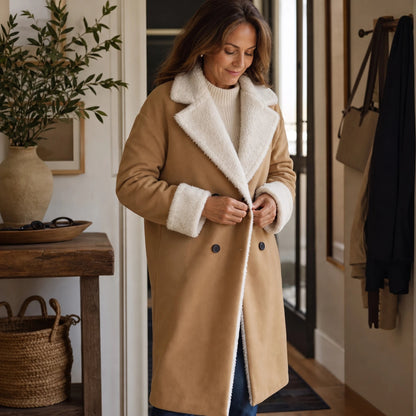 Women's Long Coat with Sherpa Lining | Wool Coat
