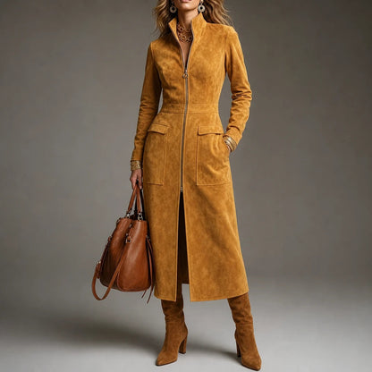 Women's Long Coat with Stand Collar | Oversized Knit