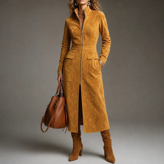 Women's Long Coat with Stand Collar | Oversized Knit
