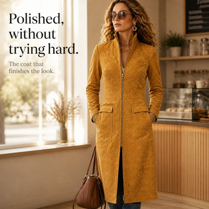 Women's Long Coat with Stand Collar | Oversized Knit