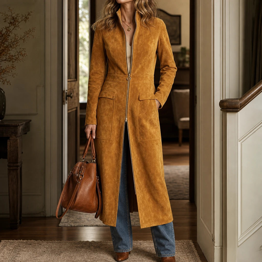 Women's Long Coat with Stand Collar | Oversized Knit