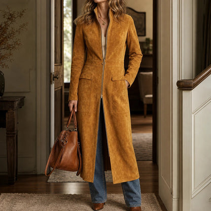 Women's Long Coat with Stand Collar | Oversized Knit