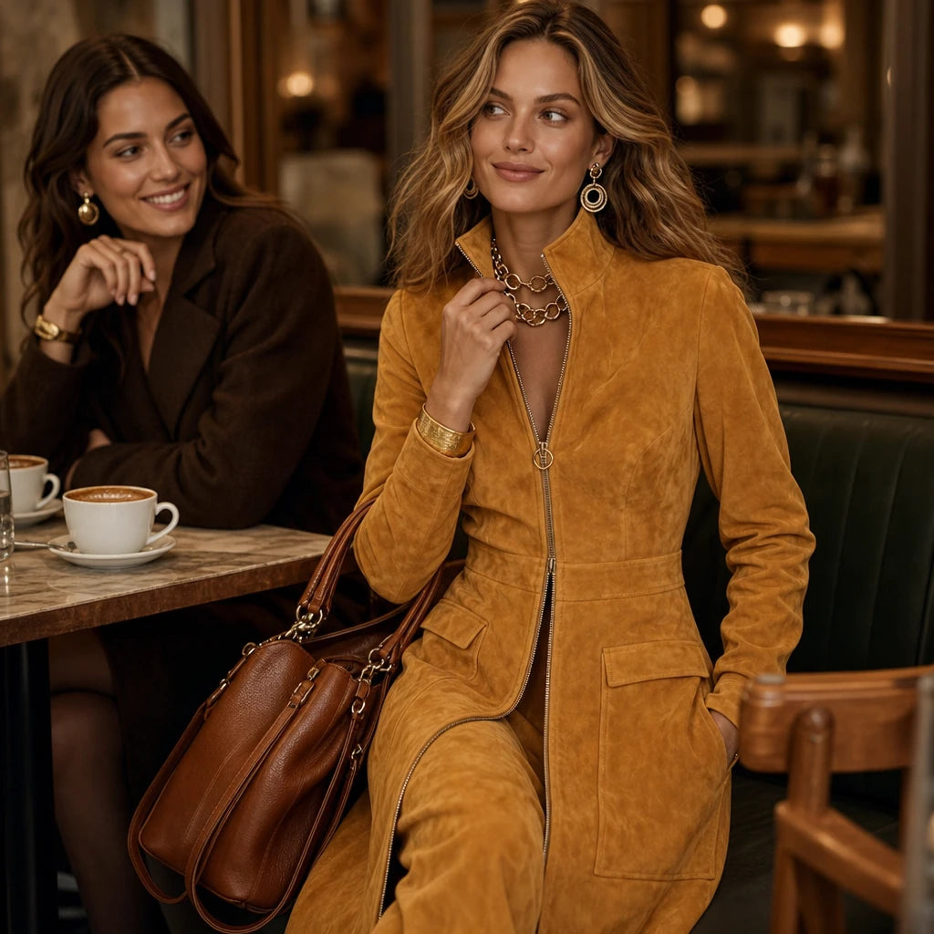 Women's Long Coat with Stand Collar | Oversized Knit