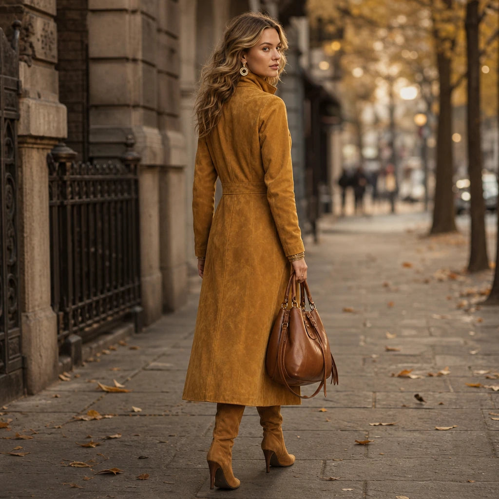 Women's Long Coat with Stand Collar | Oversized Knit