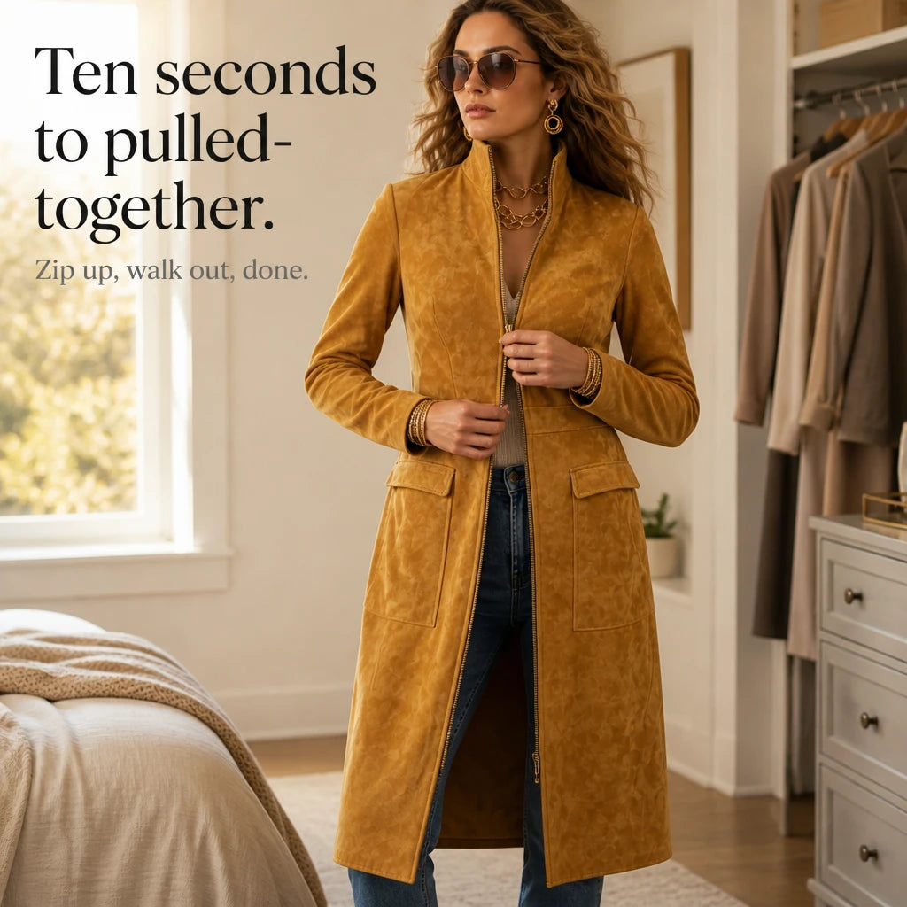 Women's Long Coat with Stand Collar | Oversized Knit