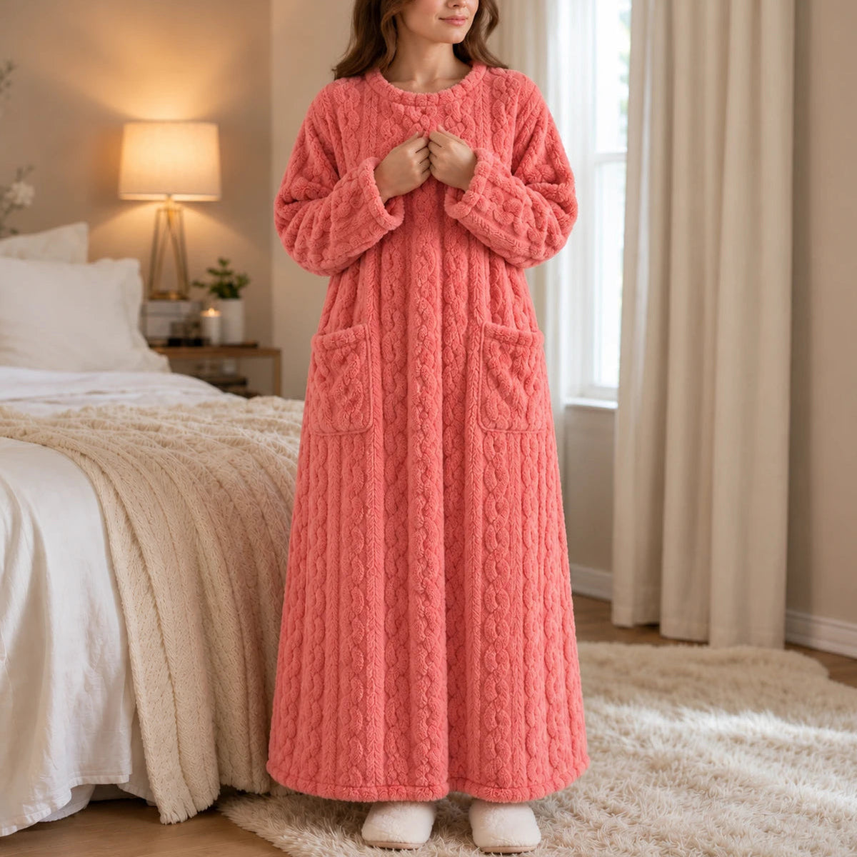 Women's Long Dress with Sleeves | Casual Dress - Pink