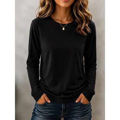 Women's Long Sleeve Crew Neck Top | Casual Tops - Black