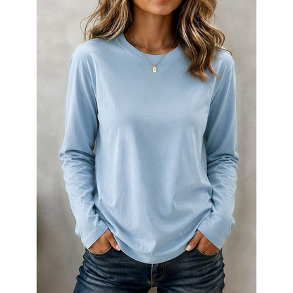 Women's Long Sleeve Crew Neck Top | Casual Tops - Blue