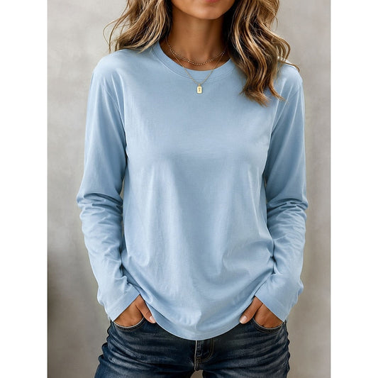Women's Long Sleeve Crew Neck Top | Casual Tops - Blue