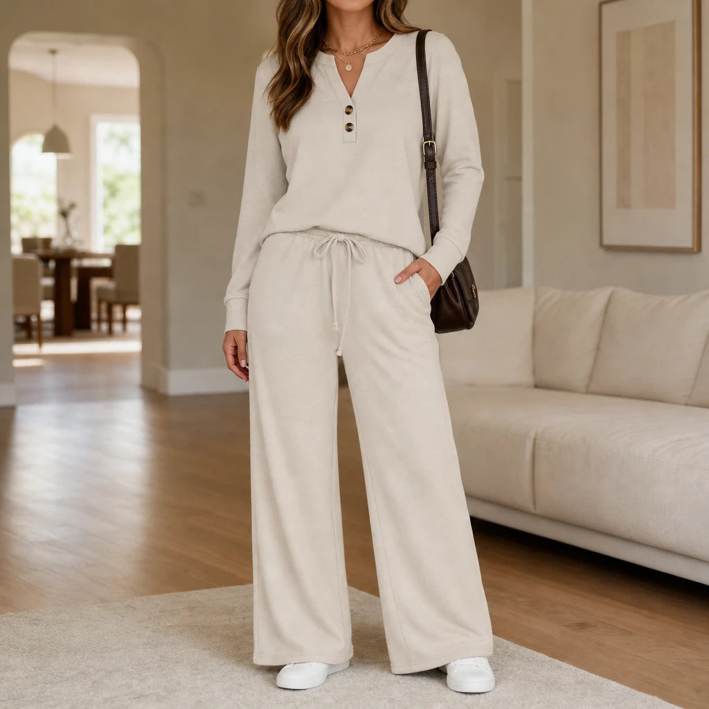 Women's Matching Lounge Set | Wide-Leg Pants and Top